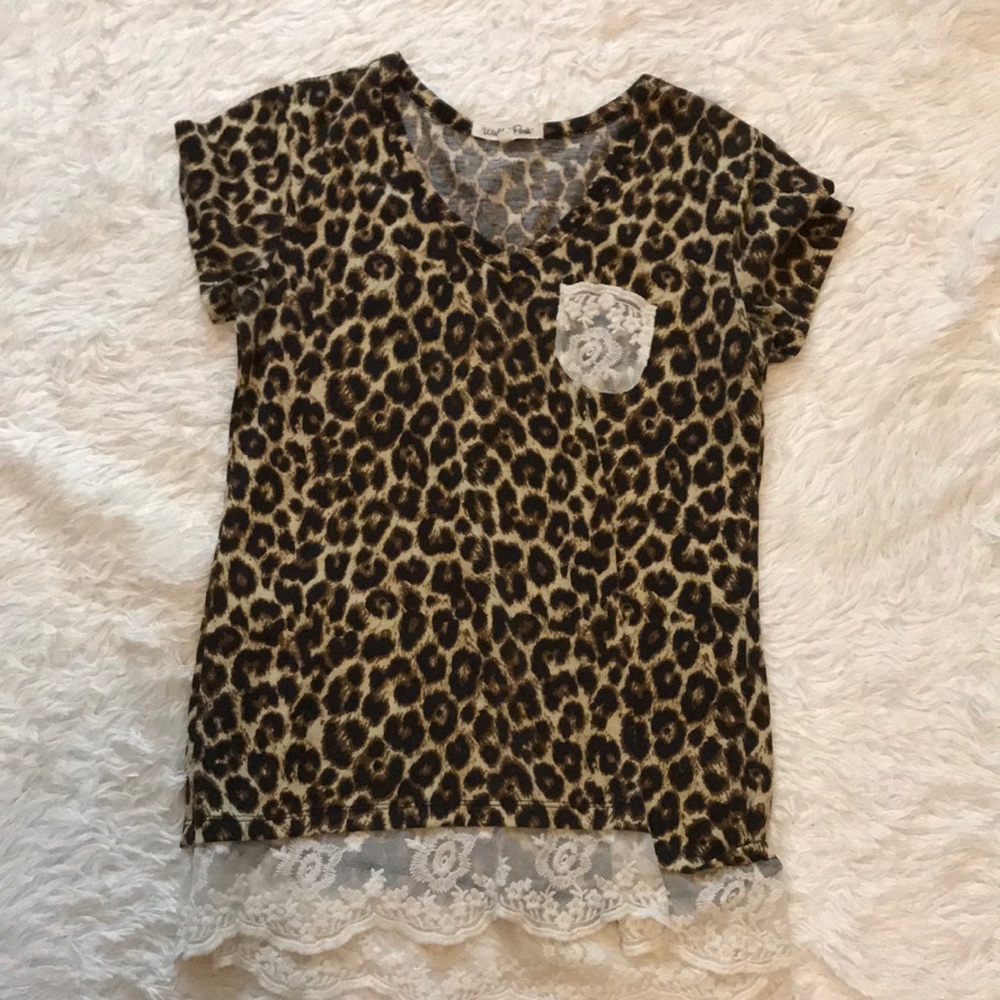 Cheetah lace trim top